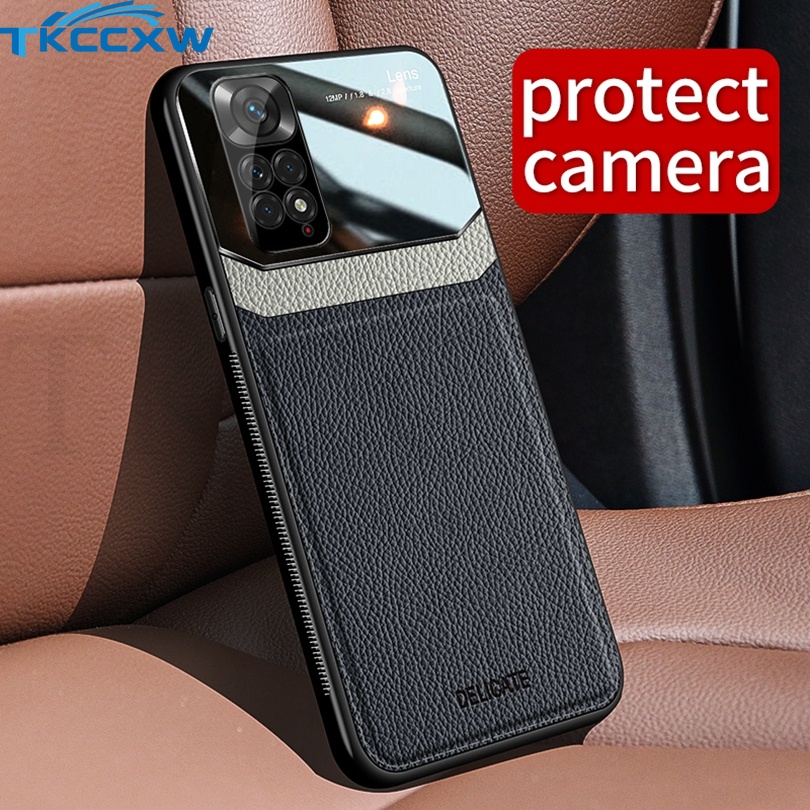 Ốp Điện Thoại Mềm Bằng Da Và Kính Plexi Sang Trọng Cho Xiaomi Redmi K40S K50 Pro Redmi Note 11T 11S 11E 11 Pro+ Poco M4