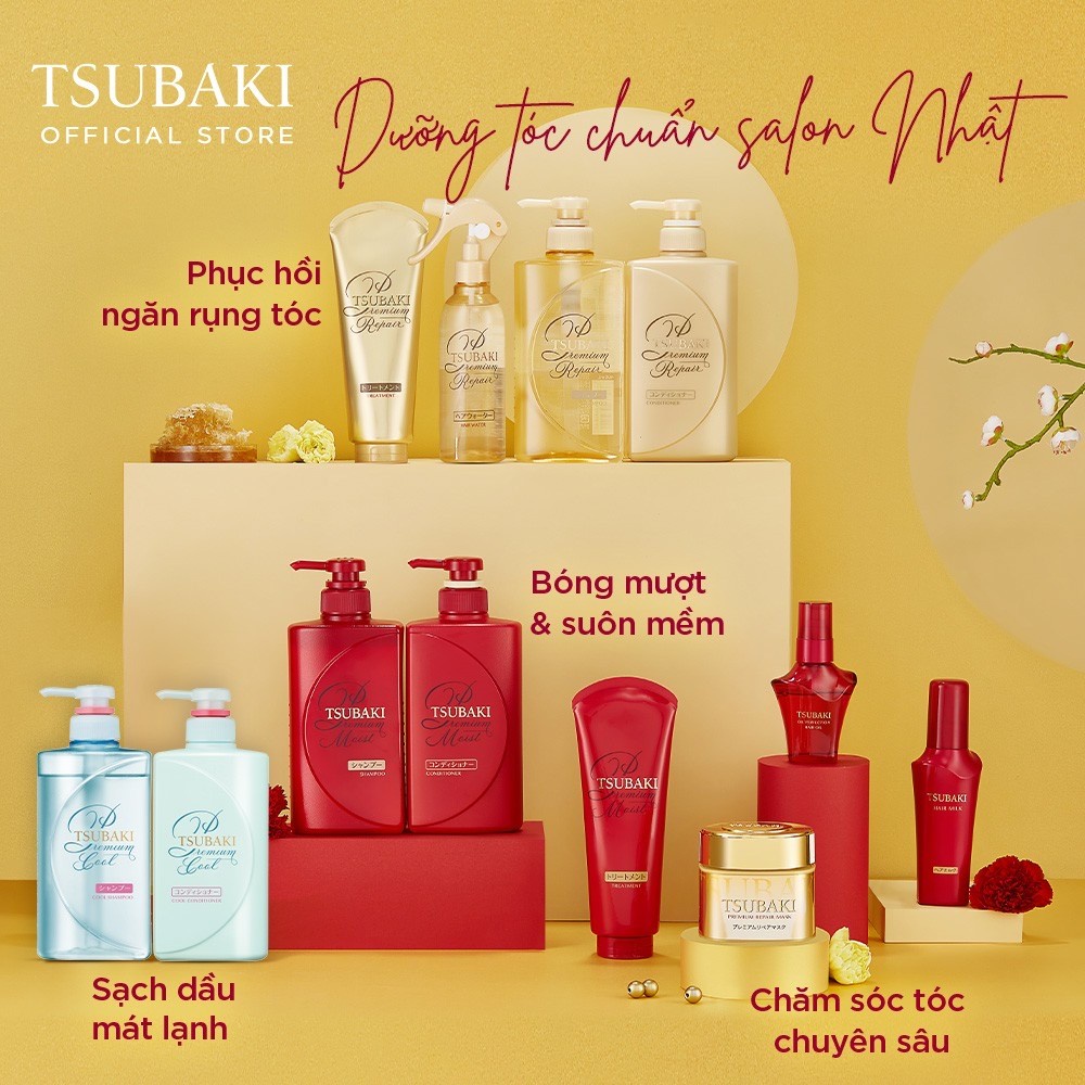 Combo Dầu gội Tsubaki Premium Repair và Mặt nạ ủ tóc Tsubaki Phục hồi Hư tổn - Dầu gội KHÔNG Silicon giúp tóc bồng bềnh