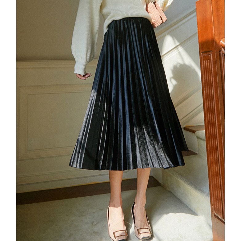 [Quà tặng là chun tóc nữ tính nhiều màu] Chân váy cạp chun xếp ly dáng dài qua gối bling 5 màu siêu đẹp Junnie Closet | BigBuy360 - bigbuy360.vn