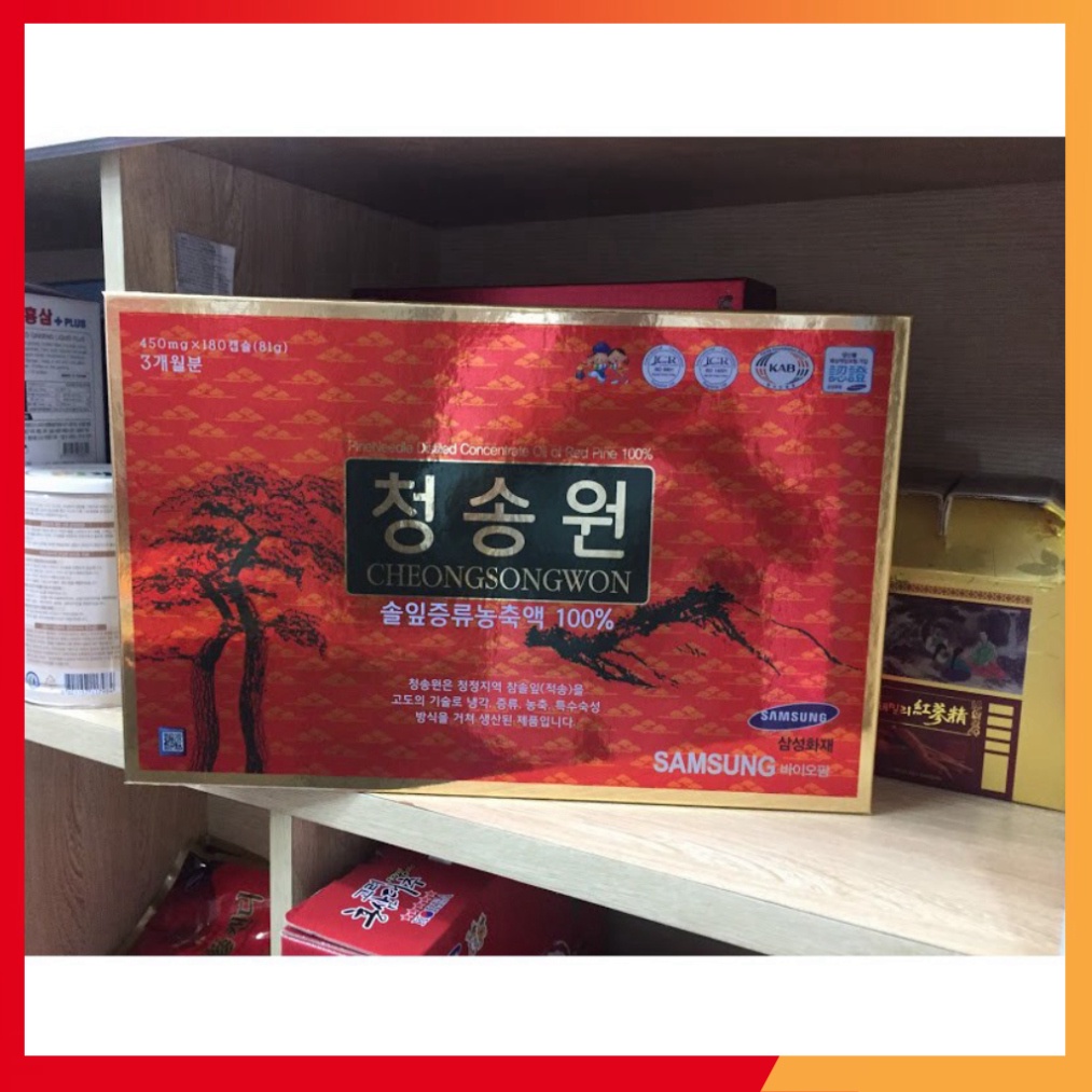 Viên uống Tinh Dầu Thông Đỏ dành cho người mỡ máu Cheongsongwon hộp đỏ 180 viên