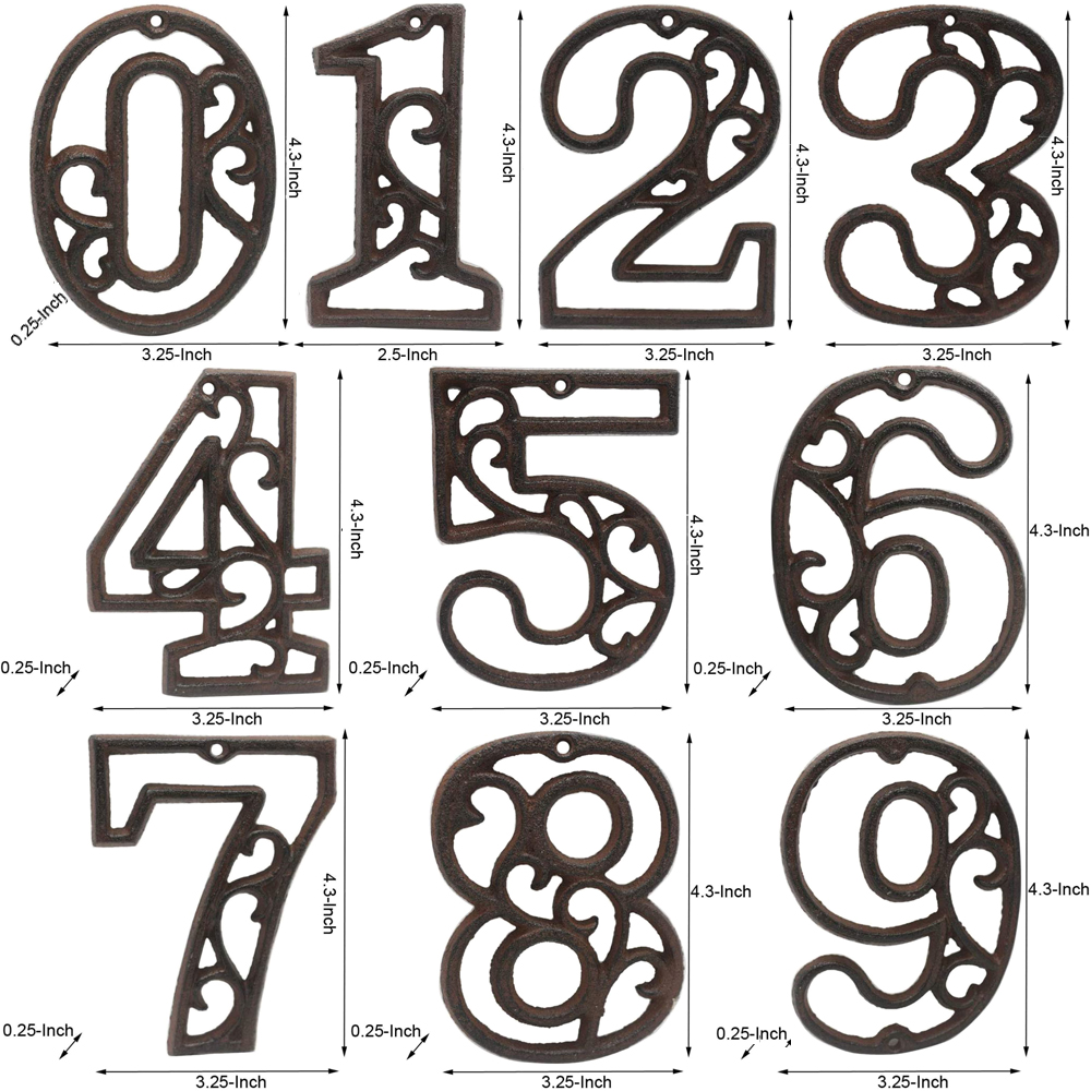 MIOSHOP 4.5"/115mm Shooting Props Wall Decor Bar Cafe Ornament Door Number Iron Cast Numbers House Address Decor 0-9