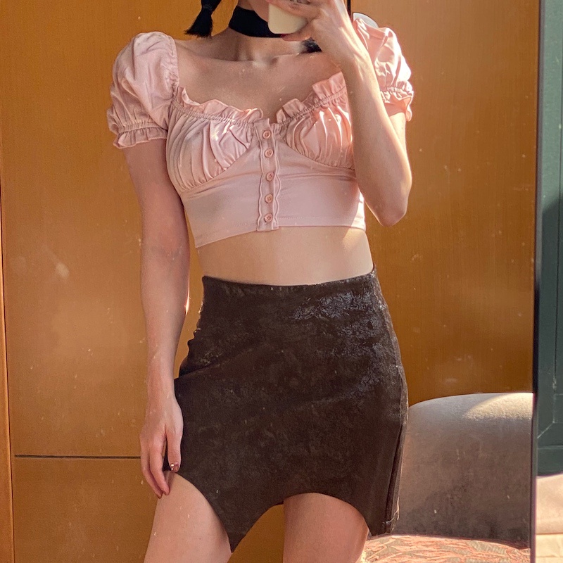 Áo sơ mi kiểu trễ vai croptop Emilyshop ulzzang