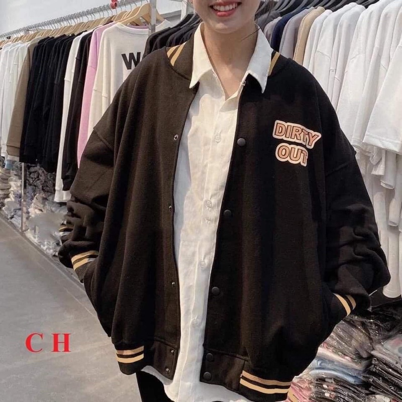 Áo bomber khoác Viền vàng Dirty, D TímChất nỉ ngoại mềmtay áo và gấu áo có bo dệt xịnphong cách hàn quốc