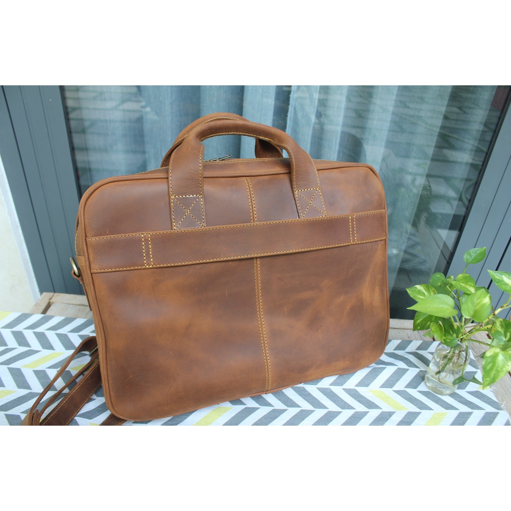 Cặp da công sở - Da bò thật - Da sáp ngựa điên Buffalo leather BF110 -Thời trang Nam