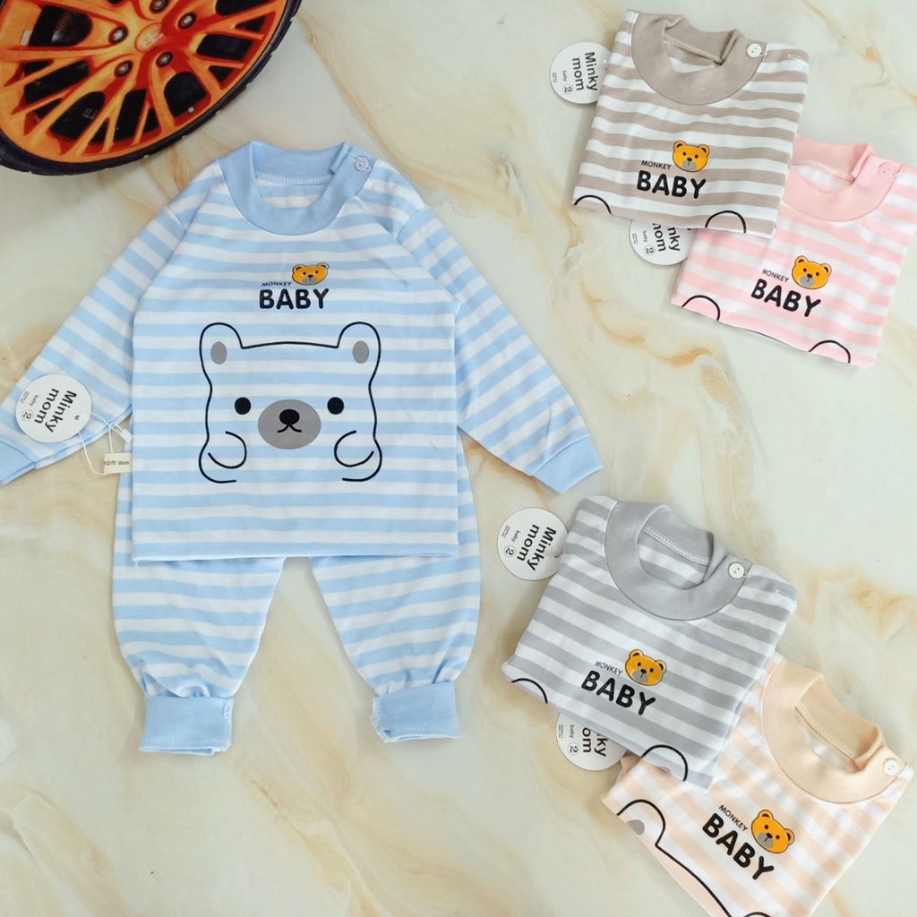 Bộ Dài Tay Cho Bé Sơ Sinh Chất COTTON NỈ Hoạ Tiết Gấu Đáng Yêu - Bộ Dài Tay Mùa Đông Cho Bé 4-14KG