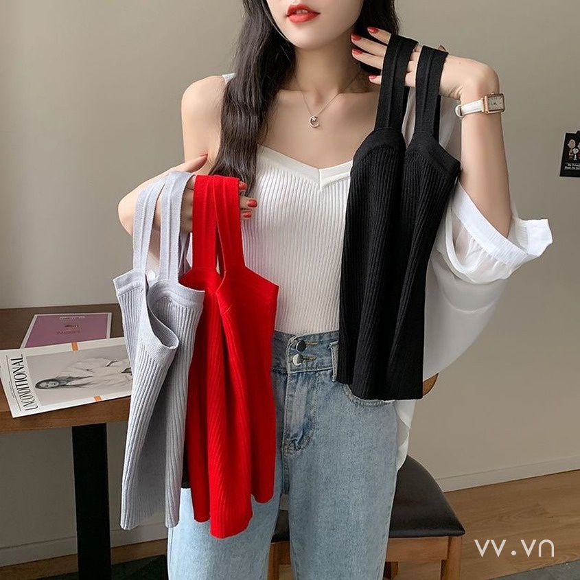 Áo Dệt Kim Hai Dây Ôm Dáng Phong Cách Hàn Quốc Cho Nữ