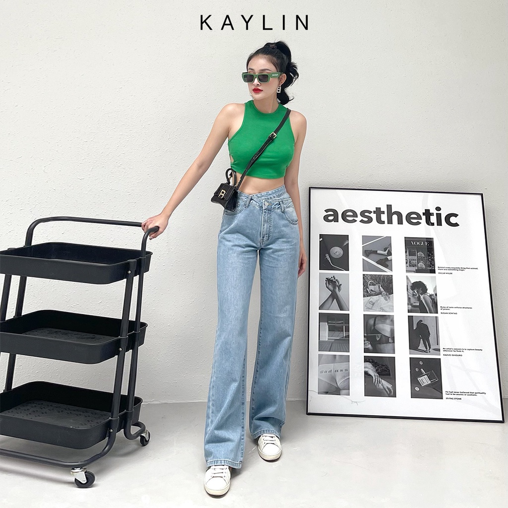 Quần jean nữ ống suông lưng chéo thời trang KAYLIN - N1635