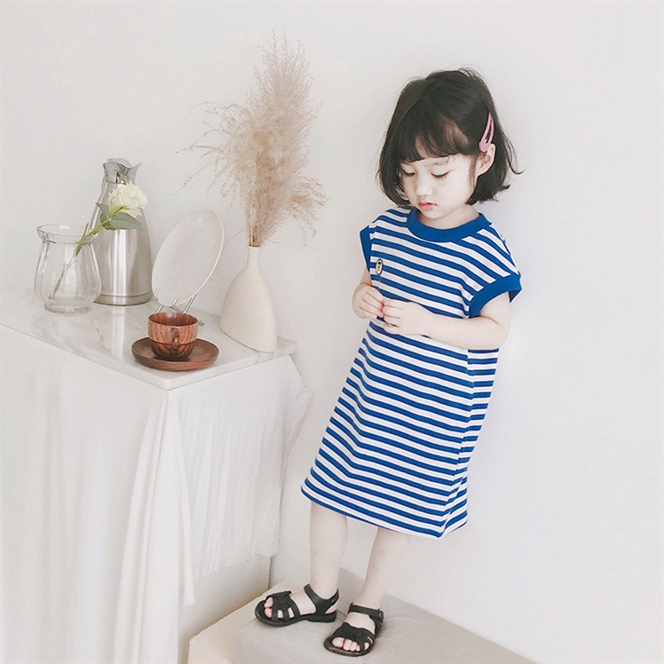 100% Cotton Baby Cloths Underwear Pyjamas Girl Clothing Baby Vest Girl Shirts Đầm Cotton Sát Nách Họa Tiết Sọc Ngang Cho Bé Gái 1-8 Tuổi