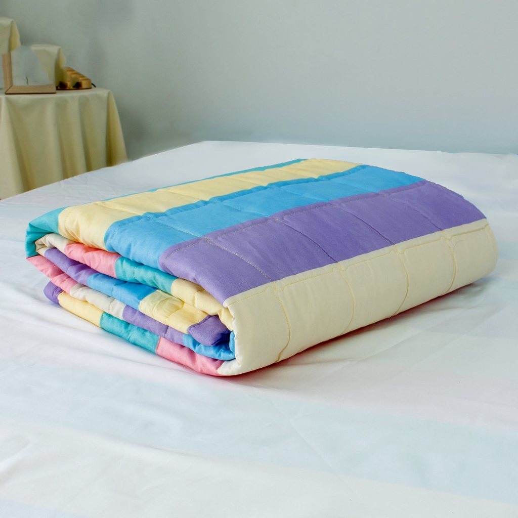 Bộ Ga Gối Poly Cotton Felicia 3 Món Mẫu KẺ CẦU VỒNG m2/m6/m8/2m2, Drap Bo Chun + 2 Vỏ Gối Poly Cotton