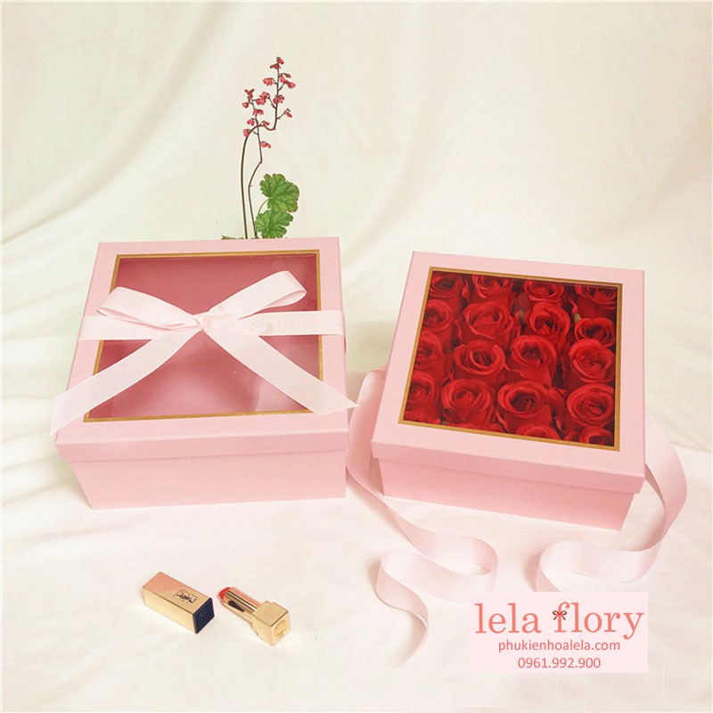 Bộ 2 chiếc hộp vuông mặt mika cắm hoa, đựng hoa quả - THH0055