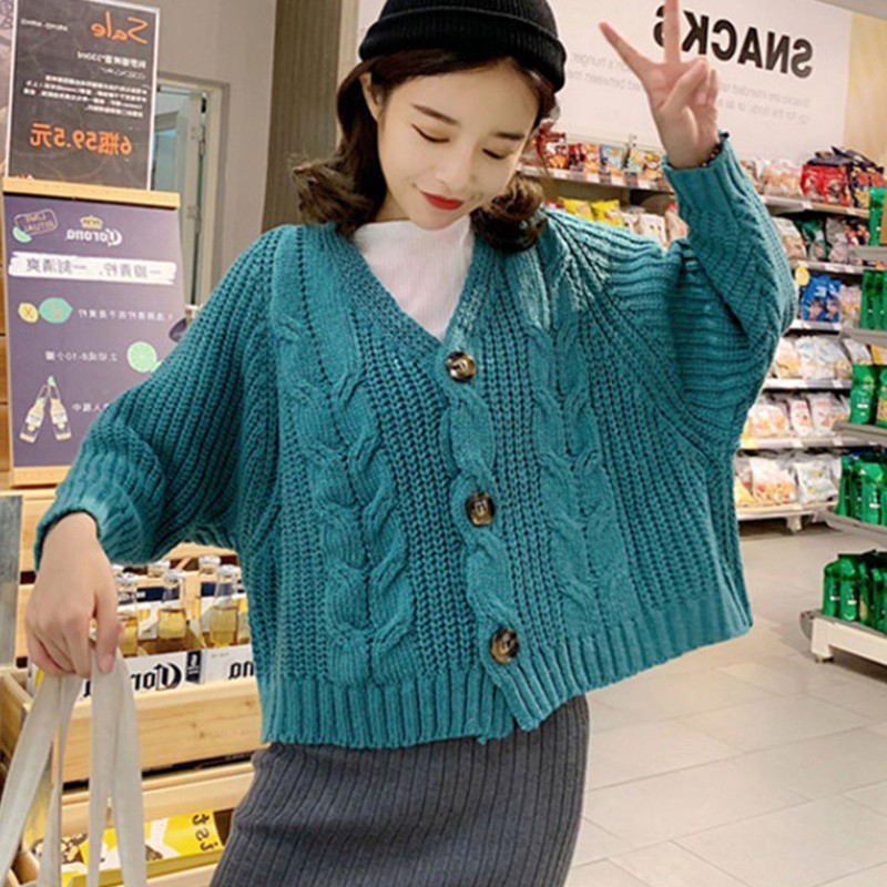 Áo khoác Cardigan dệt kim phối nút thiết kế màu trơn thanh lịch