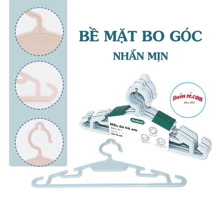 Set 10 móc treo quần áo trẻ em Hokori cao cấp (2830) nhựa Việt Nhật -Mắc nhũ treo quần áo, móc phơi đồ  -Buôn rẻ 01461