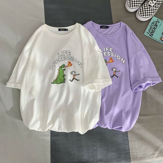 Áo thun tay lỡ Unisex Khủng long &amp; cậu bé