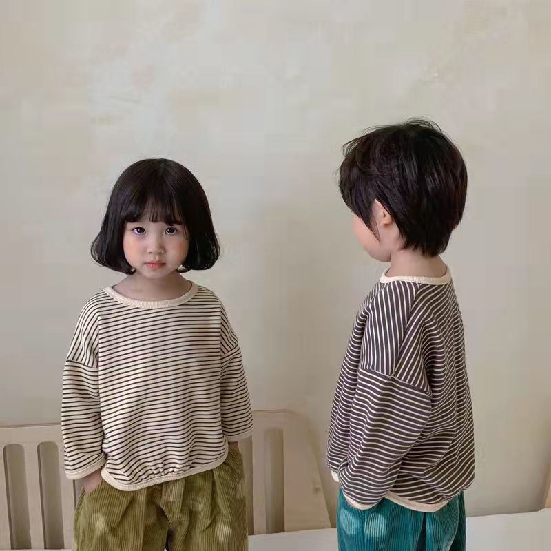 Áo Sweater Cotton Mỏng Dáng Rộng Kẻ Sọc Thời Trang Xuân Thu Cho Bé