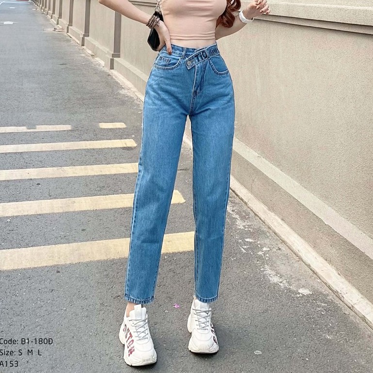 Quần jean nữ lưng cao Kpboutique mã B1-180Đ màu xanh nhạt, hình shop chụp 100%, cam kết đổi trả nếu không hài lòng