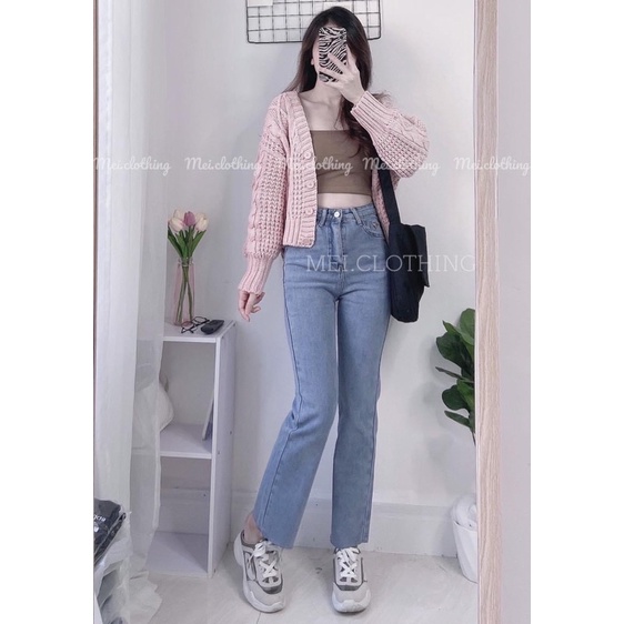 Quần jeans suông ống đứng cap cao chất jeans mềm mặc kéo dài chân