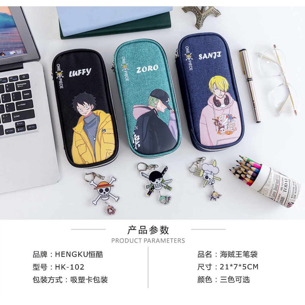 Túi đựng bút bằng vải canvas sức chứa lớn in hình anime One Piece sáng tạo độc đáo cho nam nữ