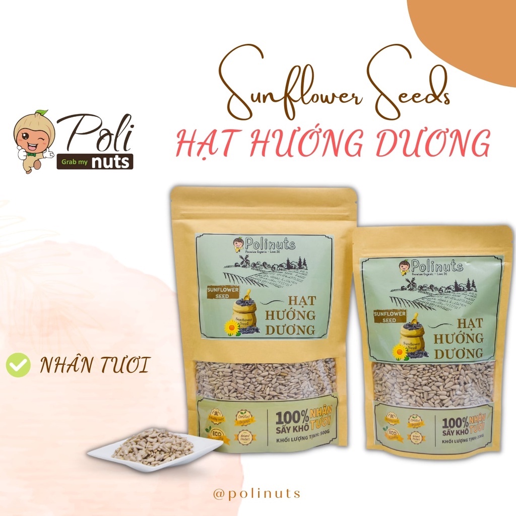 Hạt Hướng Dương Nguyên Vị Tách Vỏ Organic Hữu Cơ Nhân Sống 200g 500g POLINUTS