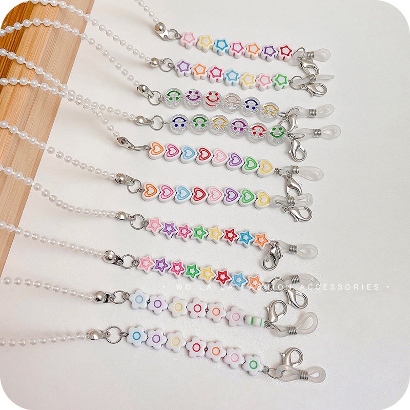 Dây Đeo Mắt Kính Chống Mất Hình Mặt Cười Đính Ngọc Trai Xinh Xắn