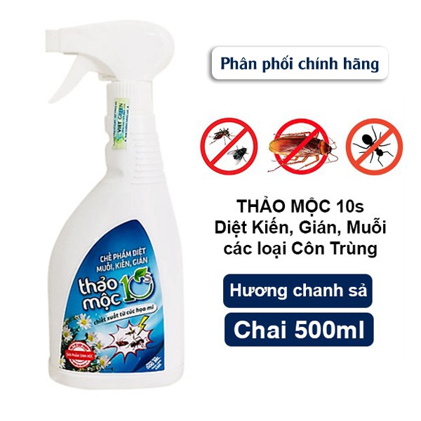 Bình Xịt Diệt Muỗi Kiến Gián Mối Sinh Học THẢO MỘC 10S Hương Sả Chanh (Chai 500ml)