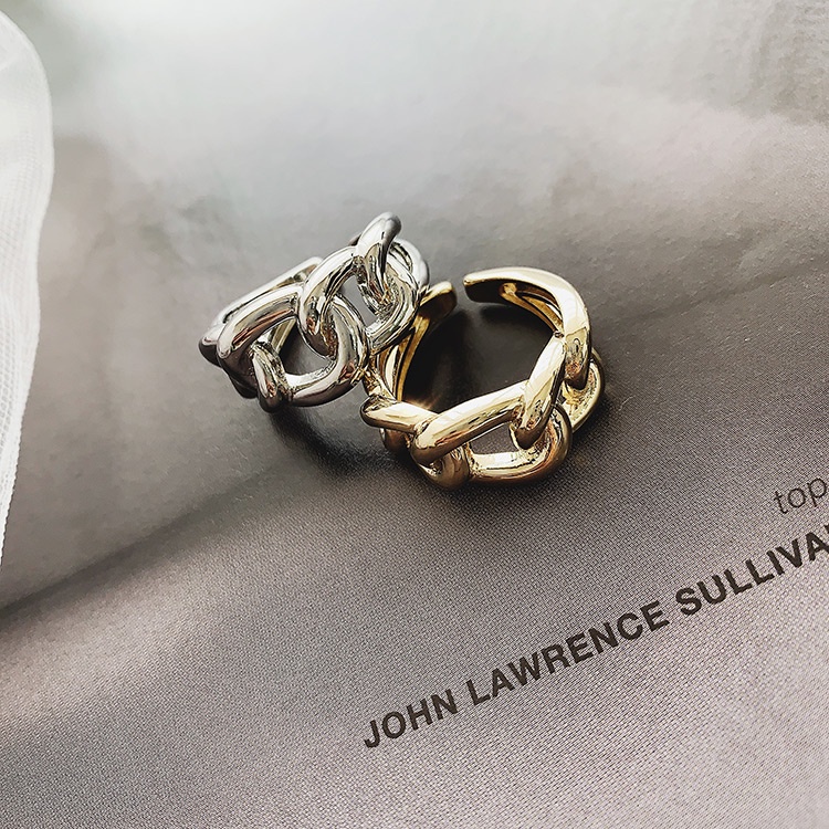 Nhẫn kiểu dáng dây xích dày dặn phong cách retro Âu Mỹ thời trang sáng tạo