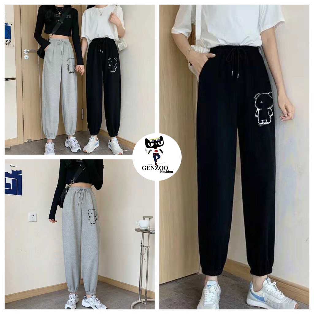 Quần jogger CUTE BEAR chất da cá Quần jogger Unisex ống bó cá tính hot trend - GEN_ZOO