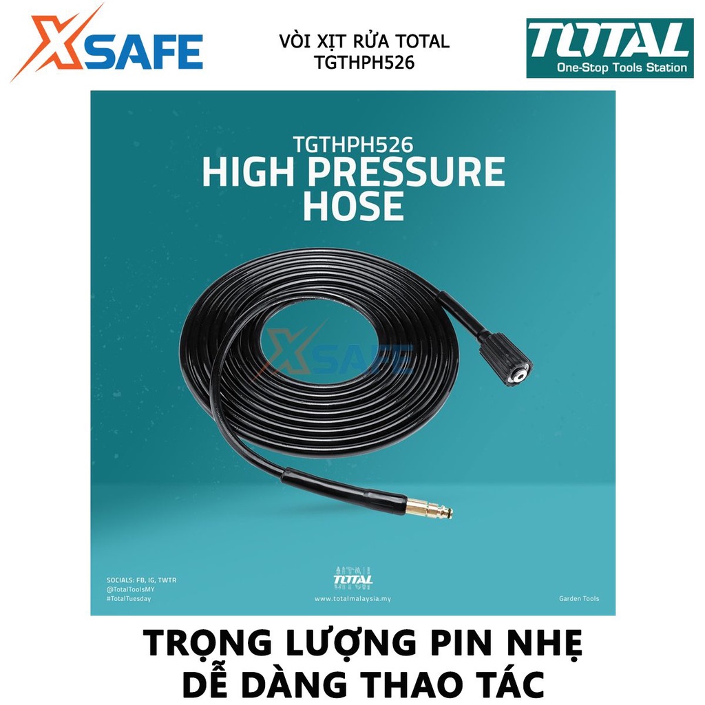 Dây xịt rửa áp suất cao TOTAL TGTHPH526 dẫn nước, dài 5 mét, chất liệu PVC, hỗ trợ tăng áp lực nước khi phun - xsafe