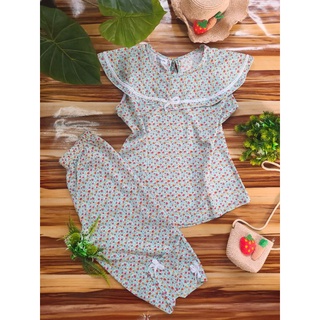 Đồ bộ lửng mặc nhà nữ lụa 100d cao cấp cổ tiểu thư
