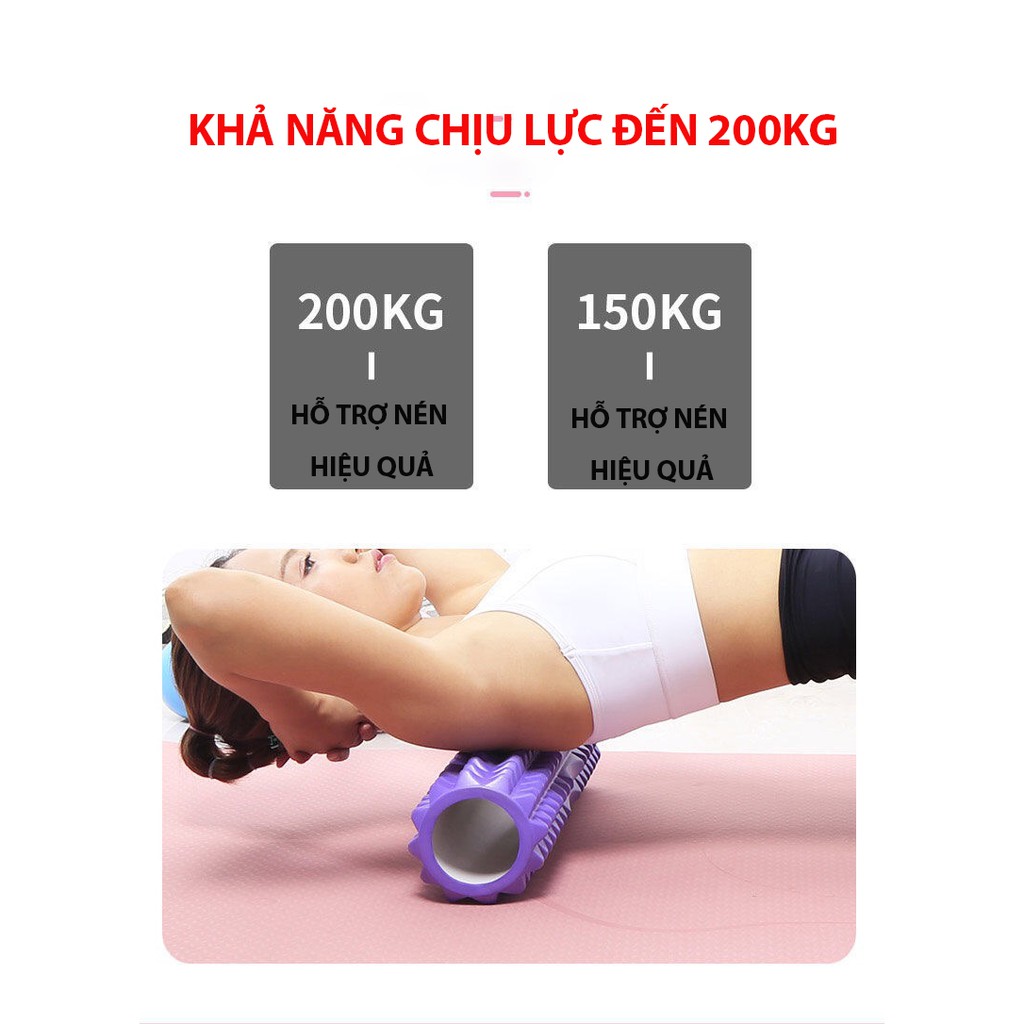 Ống trụ lăn giãn cơ Yoga Foarm Roller, Massage lưng, cơ thể tại nhà, con lăn thể thao bằng xốp roam rollet SAKOMART