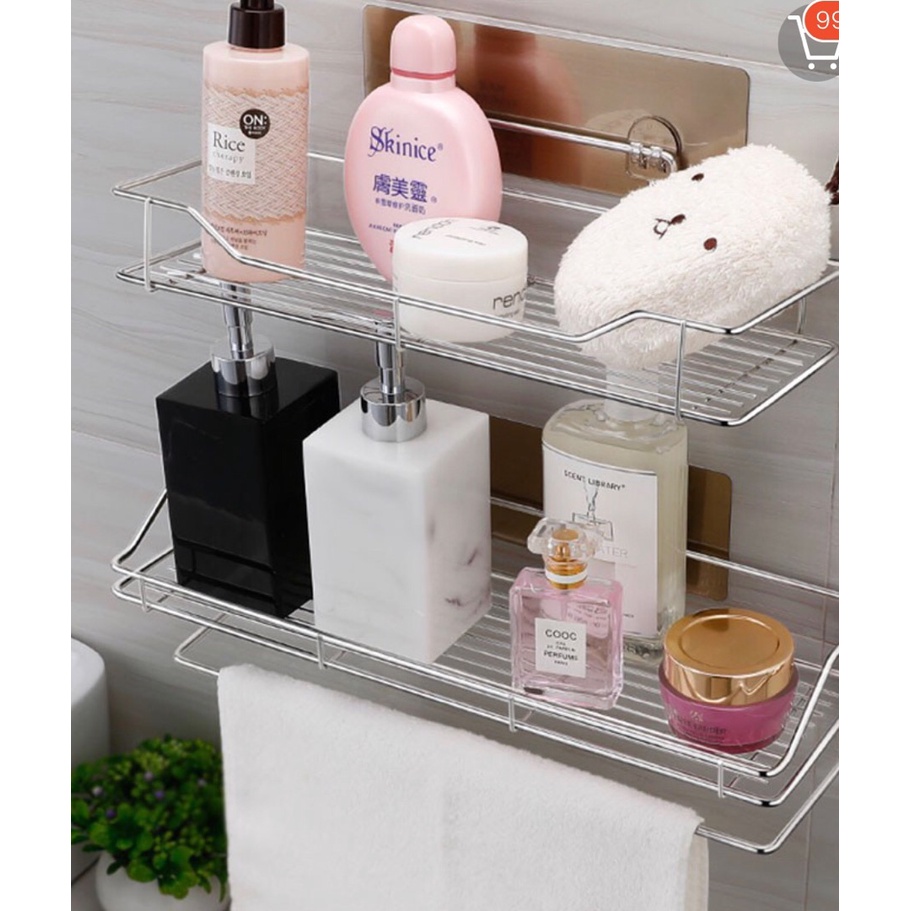 Kệ Nhà Tắm Inox 304 OENEN Dán Tường Đựng Đồ Có Kèm 6 Móc Treo Đồ Tiện Lợi Oenon