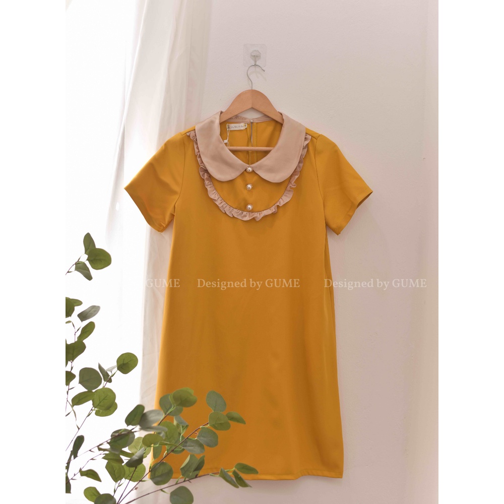 Váy Bầu Công Sở, Đầm Bầu CHÉO HÀN VÀNG CỔ YẾM CÚC NGỌC - GM005