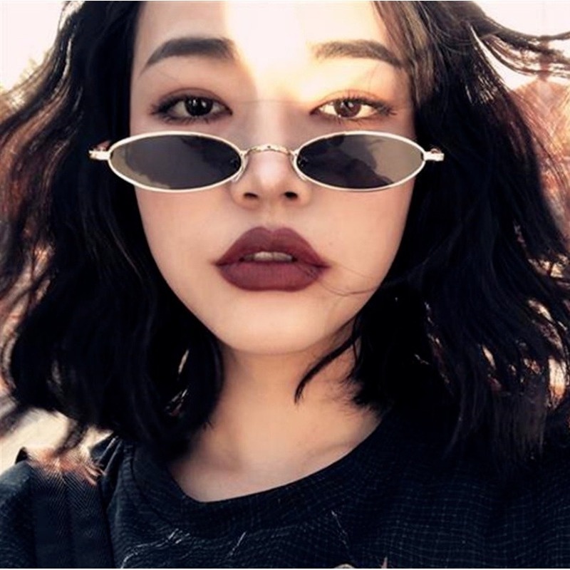 COD Kính Mát Gọng Kim Loại Tròng Nhỏ Hình Oval Thời Trang Hàn Quốc Retro Unisex