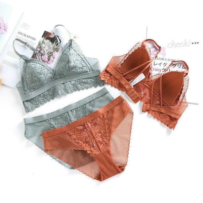 Bộ đồ lót 💓 f̲r̲e̲e̲s̲h̲i̲p̲ 💓 B024 AG ren không gọng mút mỏng siêu phẩm 2021