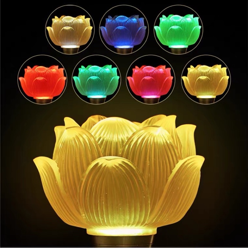 CẶP 2 CÂY ĐÈN LED HOA SEN LƯU LY THỜ CÚNG TRANG TRÍ
