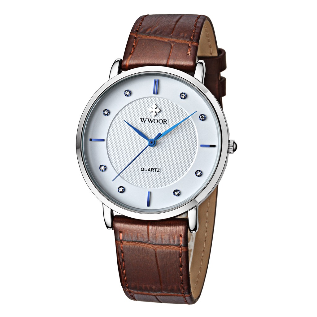 WWOOR watch for men leather watch simple men's watches analog quartz wristwatch 8011