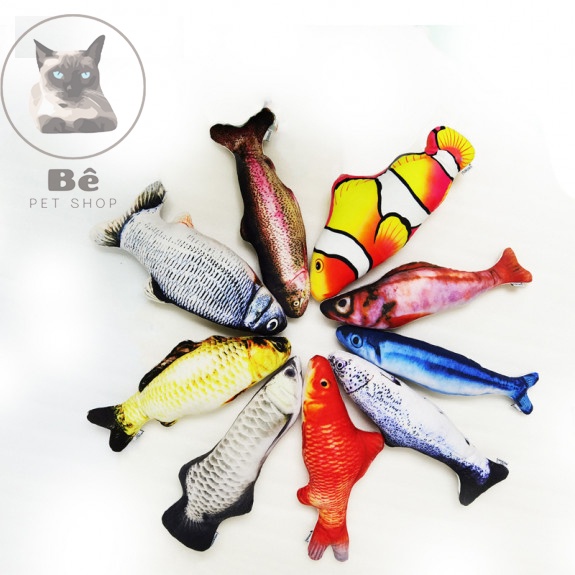(Size nhỏ) Đồ chơi cá nhồi bông kèm cỏ catnip cho Chó Mèo Chất liệu vải mềm Giúp thú cưng thư giãn, Xả stress