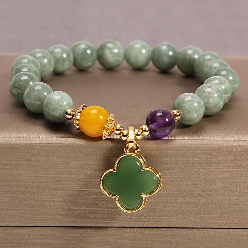 Boutique-nniche Vòng Tay Hạt Ngọc Bích Hình Cỏ Bốn Lá Bốn Lá Đơn Giản Chất Lượng Cao Thích Hợp Cho Bạn Gái / Chị Em Gái