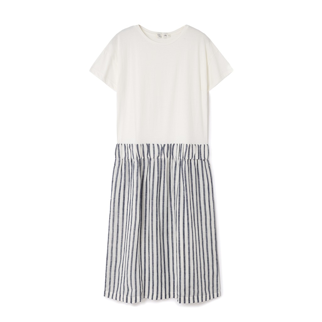 TimTay - Đầm thun cotton phối vải Lanh dáng suông Casual Chic Dress