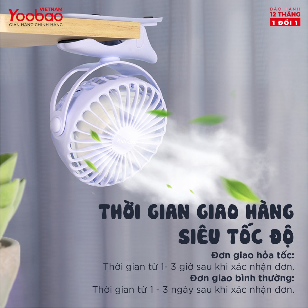 Quạt sạc mini để bàn YOOBAO F04 2500/ 6400 mAh Xoay 720 độ đế kẹp đa năng - Hàng chính hãng - Bảo hành 12 tháng 1 đổi 1 | WebRaoVat - webraovat.net.vn