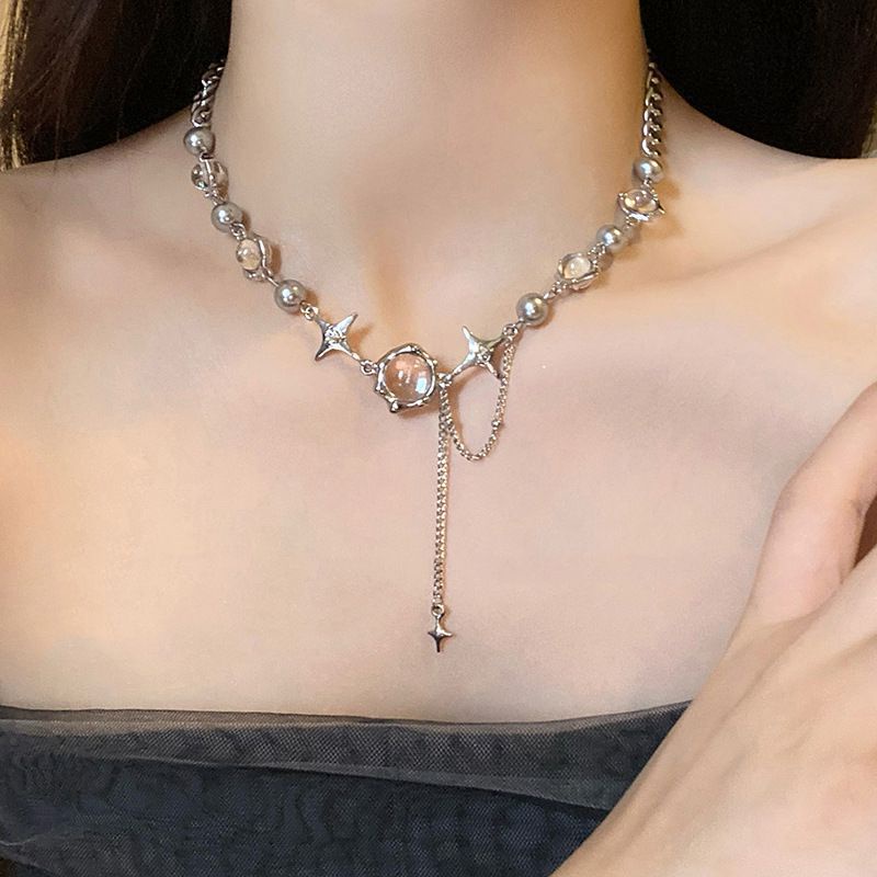 Vòng Cổ Choker Dây Xích Tua Rua Mặt Chữ Thập Đính Đá Zircon Thanh Lịch Cho Nữ