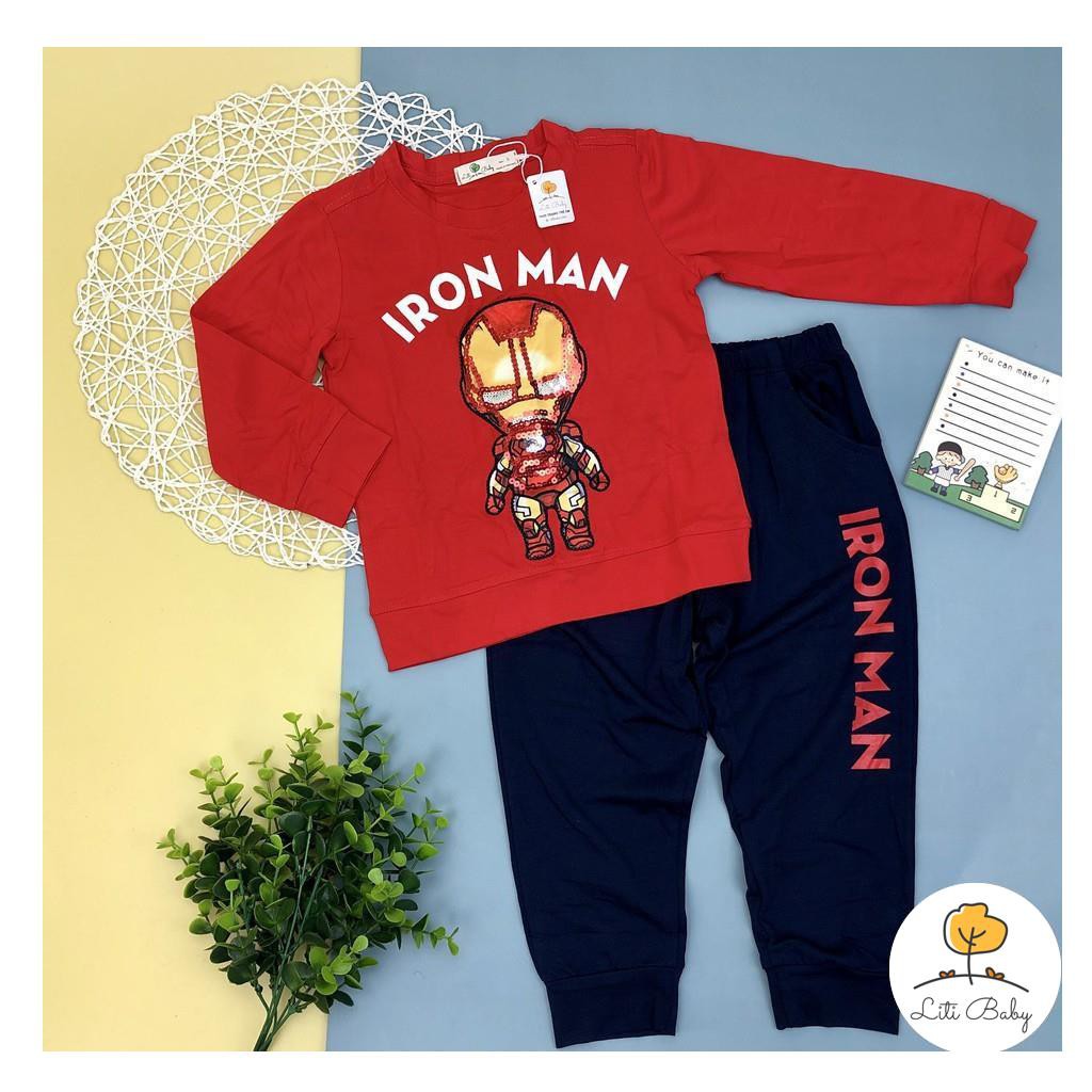 Bộ cotton thu đông bé trai Siêu nhân size 3-10T, cho bạn 12-30kg. Chất cotton dày dặn, đanh tay. Hình đính chắc chắn