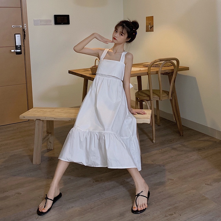 Đầm Hai Dây Hở Lưng Màu Xanh Bơ 2022 Thời Trang Mùa Hè Cho Bé Gái