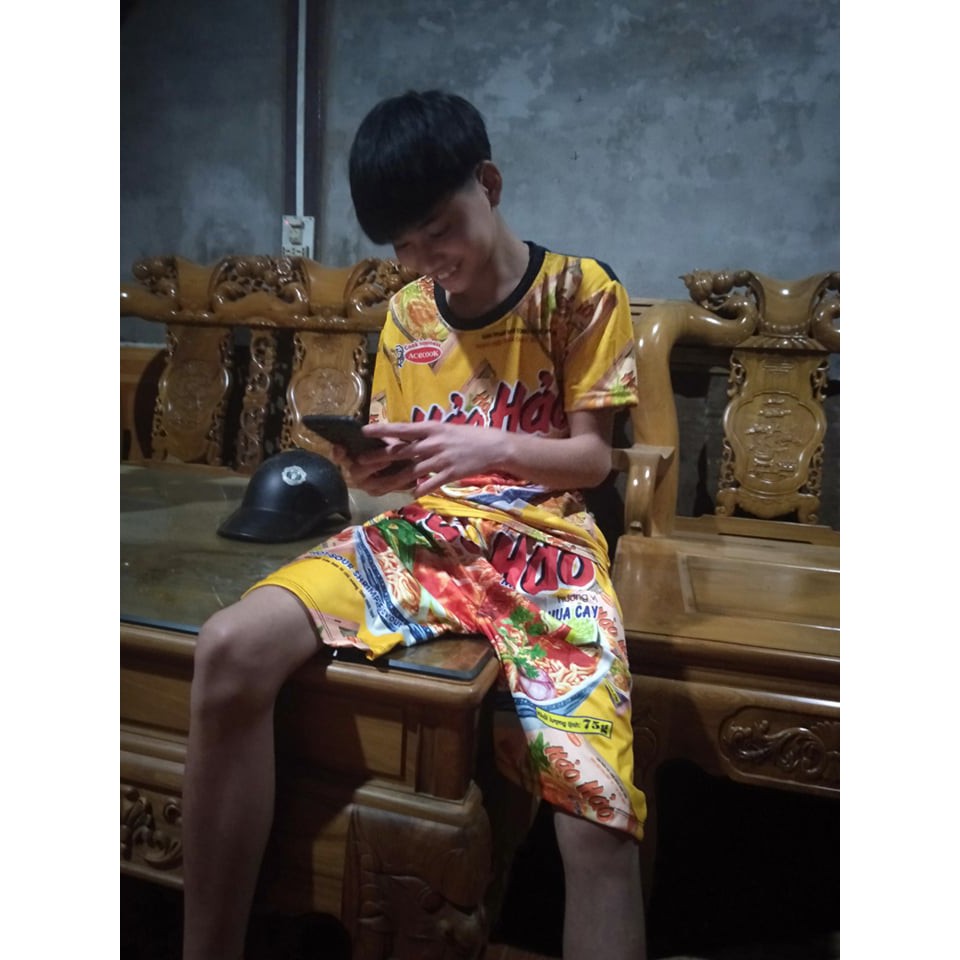 Đồ bộ thun áo nam nữ mì tôm hảo vàng chất thể thao ngắn tay | BigBuy360 - bigbuy360.vn