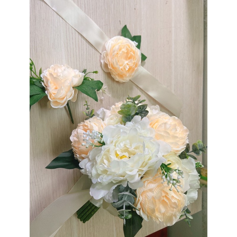 Set hoa cưới mẫu đơn và vòng hoa