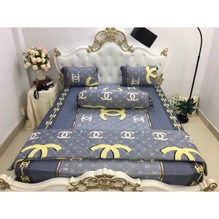 Bộ drap thun☘️FREESHIP☘️ga thun lạnh Hàn Quốc mẫu Chan’el 4 món ( 1 ga và 3 vỏ gối)