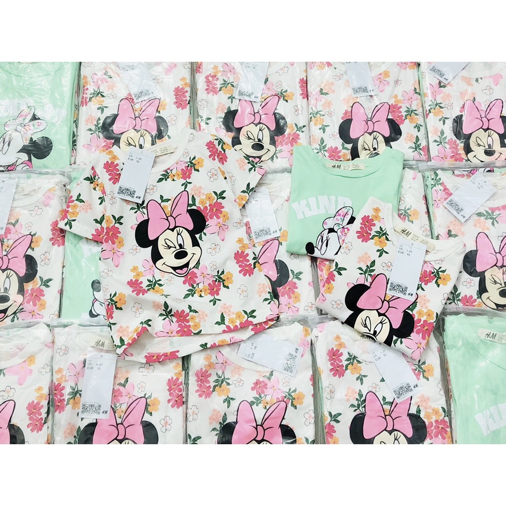 Áo thun cộc tay bé gái - Set 2 áo cotton cộc tay Minnie xanh HM cho bé gái size 2-10t