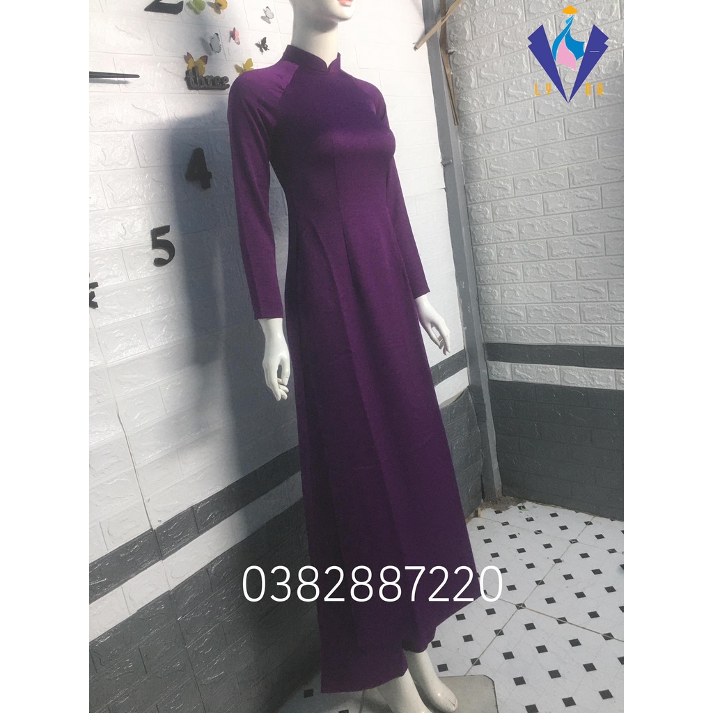 Áo dài lụa Tây Thi tím huế tay bồng đính ngọc siêu đẹp, mềm mịn, mướt, sang cực kỳ.
