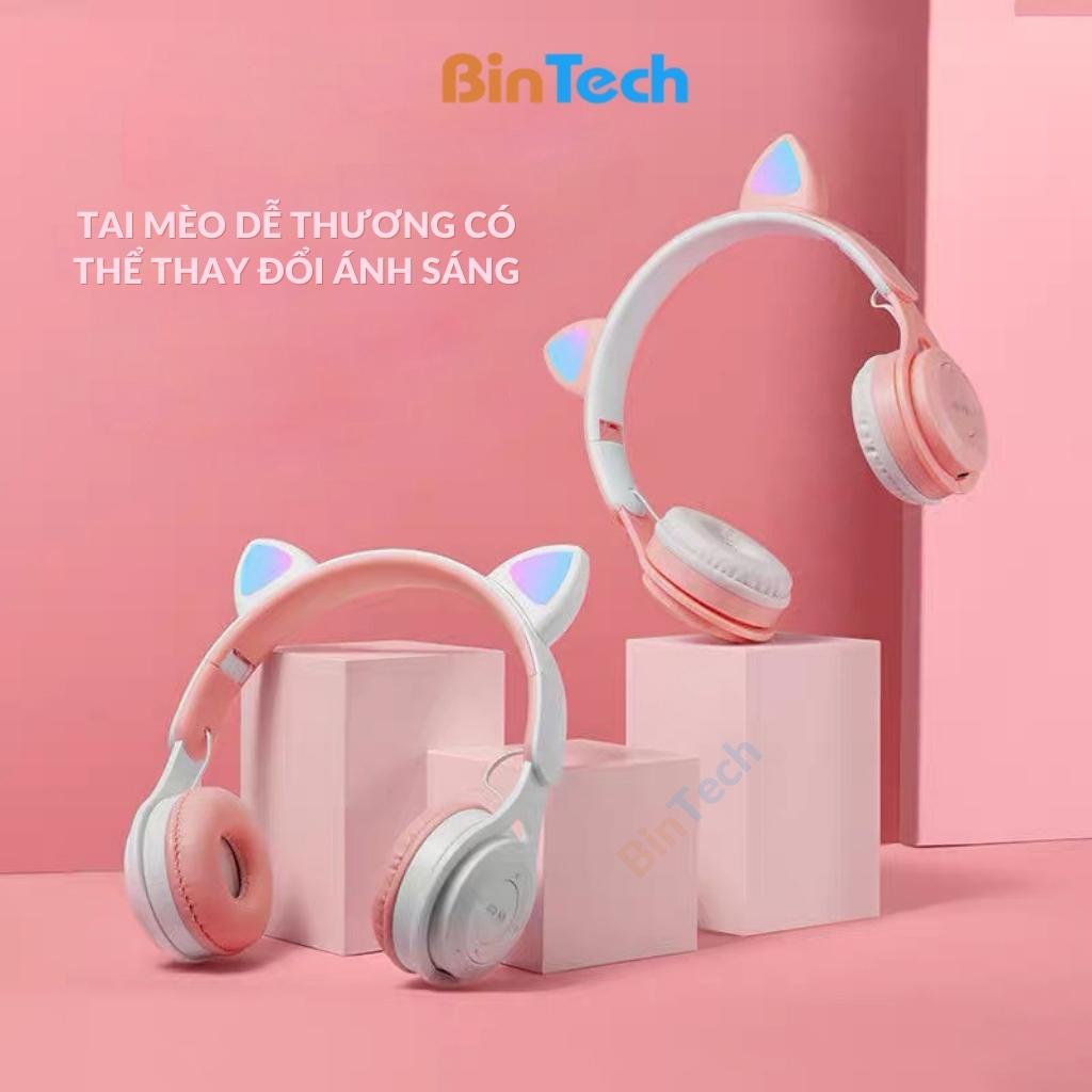 Tai nghe mèo Bluetooth, tai mèo dễ thương có mic, âm bass mạnh mẽ nghe nhạc cực hay bảo hành 1 năm