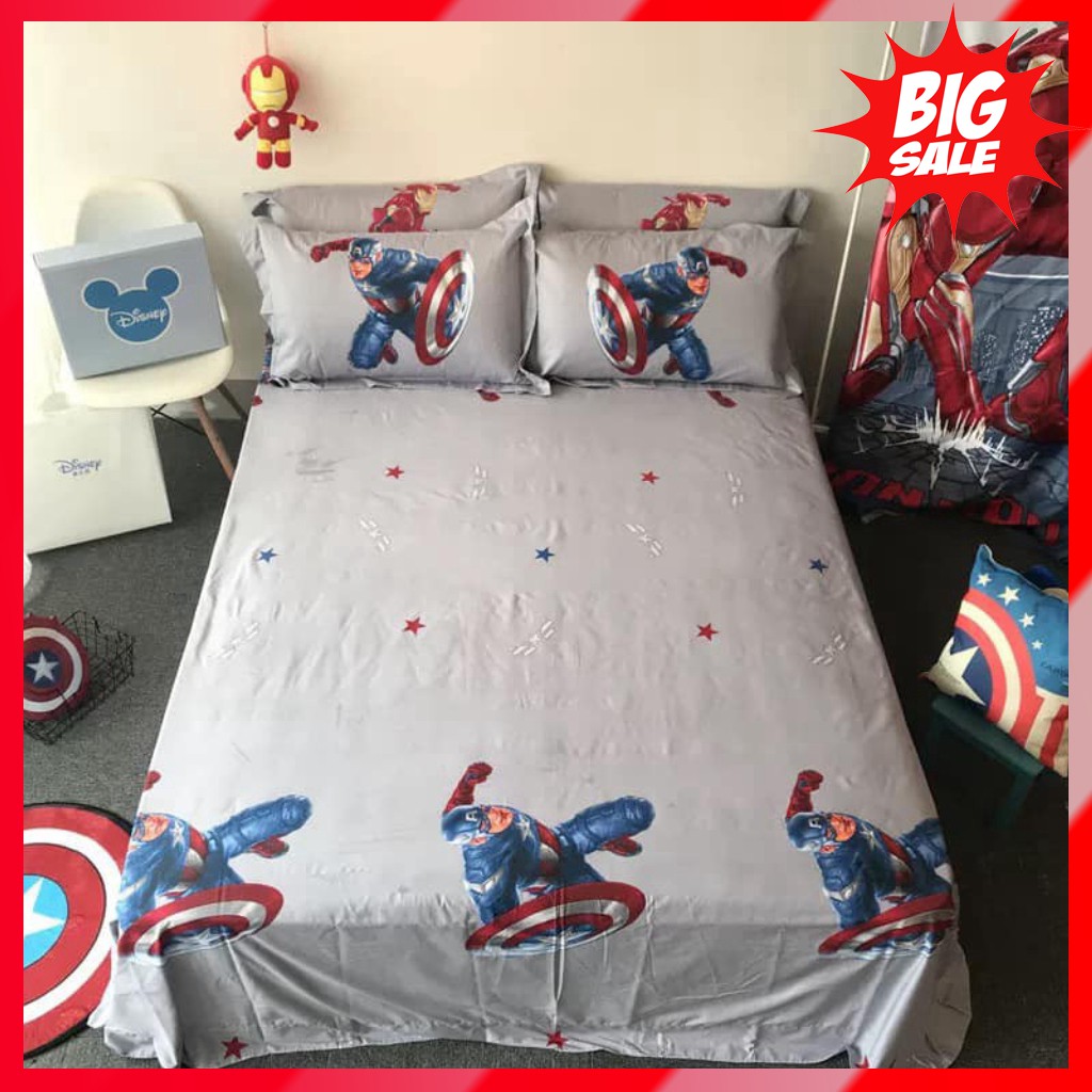 Bộ Chăn ga gối cotton 100% disney trẻ em mát mềm không bí xuất khẩu captain america