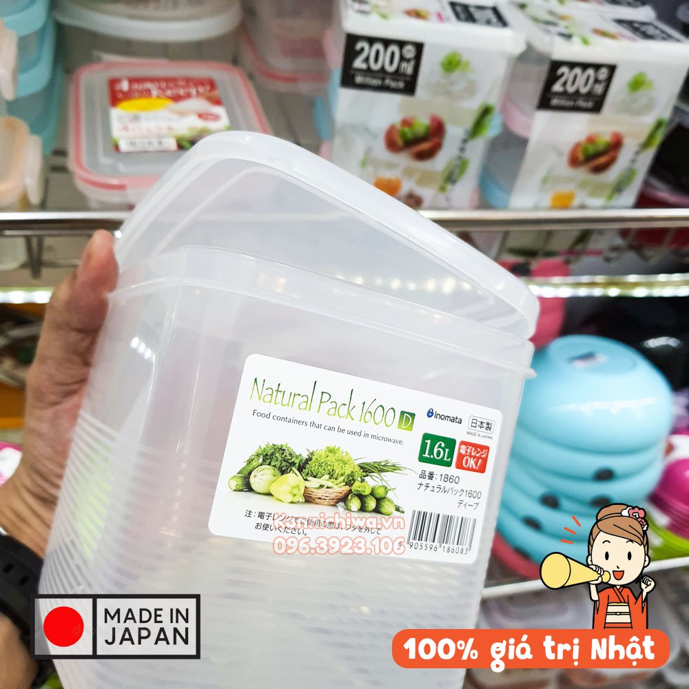 Hộp trữ thức ăn INOMATA Natural Pack 1,6L bảo quản thực phẩm tủ lạnh, chịu nhiệt cao và quay được lò vi ba | hàng Nhật